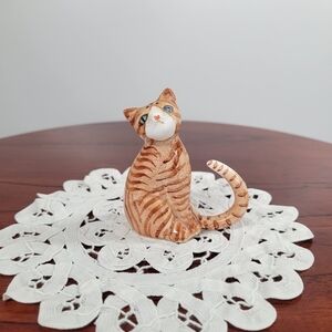 Orange Tabby Cat Figurine Fine Bone China Cute Ring Holder Jewelry Organizer Vtg